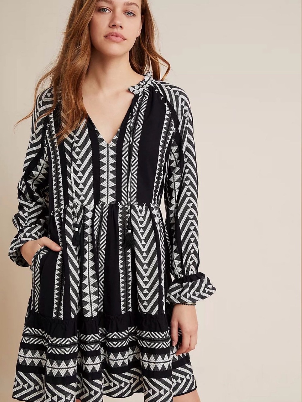 Maeve by Anthropologie Boho Geometric Tassel Tunic Dress Small